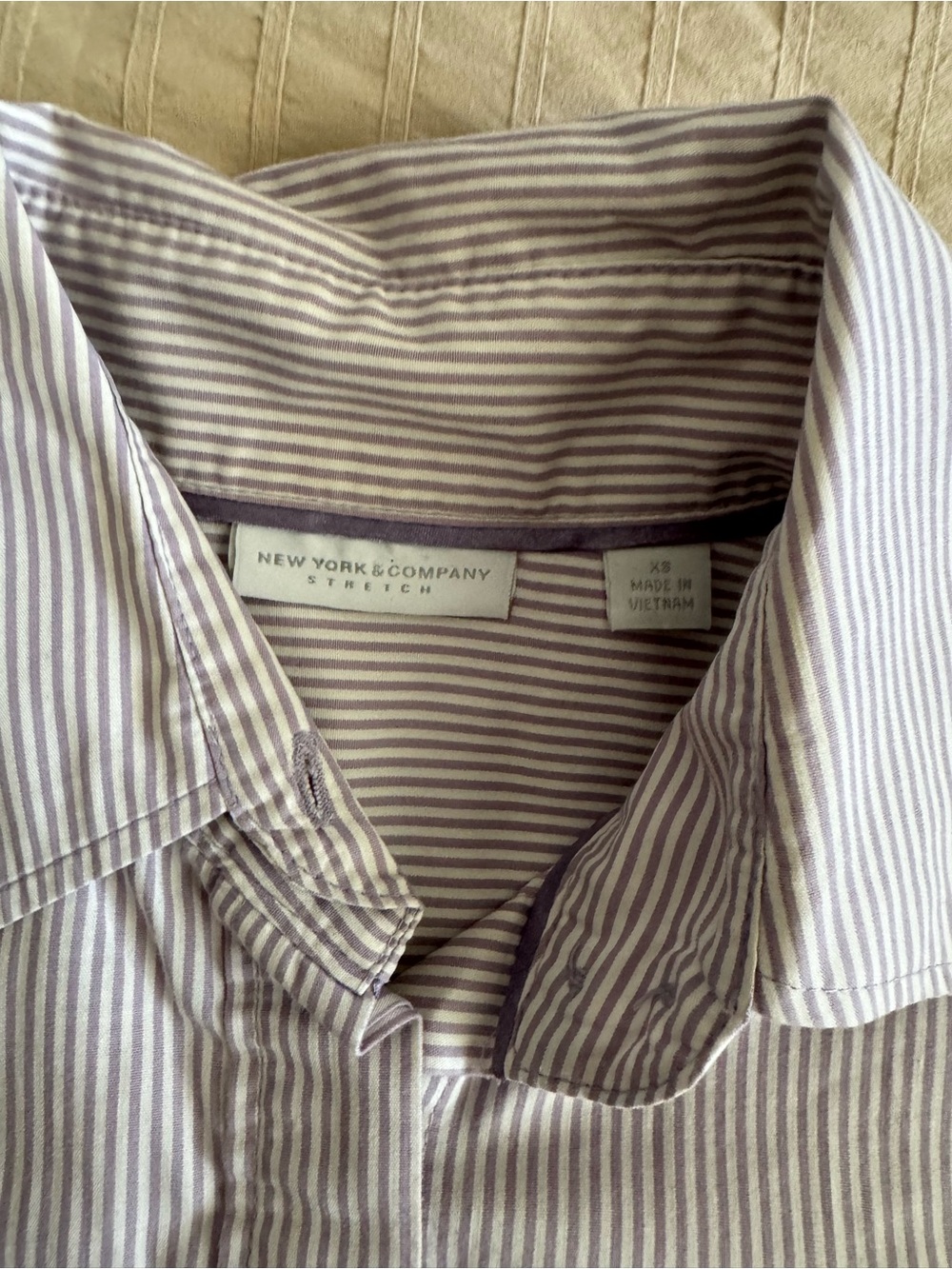 New York & Company Women’s Lavender and White Striped Button-Down Shirt XS